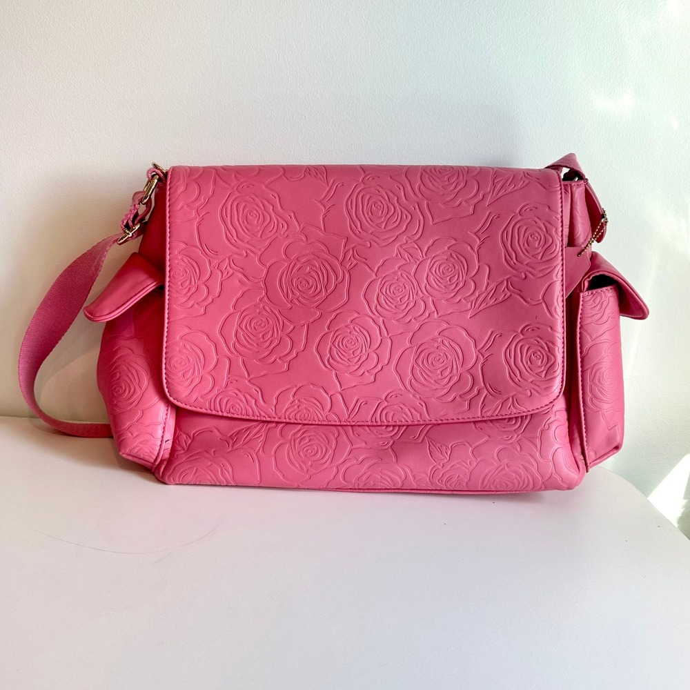 Lot of 2 Style by Leigha Embossed Rose Diaper Bags - Pink & Lavender Purple